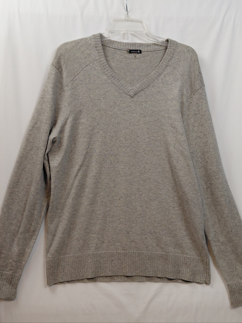 Smartwool Merino Wool Silk Blend‎ Men's V Neck Sweater Size Medium Gray Blue